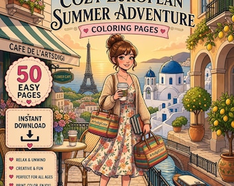 Cozy European Coloring Pages | Summer Coloring & Europe coloring Mediterranean Coloring Travel Coloring Book | Digital Download