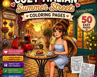 Cozy Italy Coloring Pages | Summer Coloring & Italian Coloring Streets Coloring Travel Coloring book | Digital Download