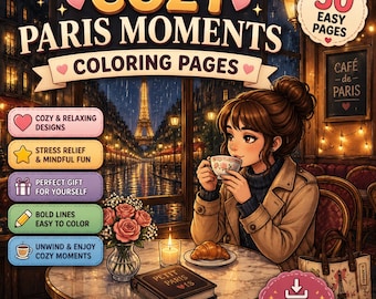 Cozy Paris Coloring Pages | Romantic Coloring & Travel Coloring Cafe Coloring Lifestyle Coloring Scene Book | Digital Download