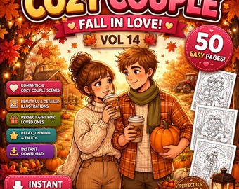 Cozy Couple Autumn Coloring Pages | Pumpkin Coloring Spice & Fall Coloring Book | Printable PDF Download