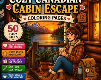 Cozy Canadian Coloring Pages | Escape Coloring & Cabin Coloring Nature Coloring Forest Coloring Travel Coloring Book | Digital Download