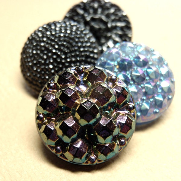 Sparkly Glass Buttons, 13 mm Variety Group, Aurora Lusters,  4 Vintage Buttons