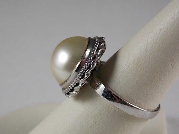 Vintage Mabe Pearl Ring 14mm Pearl White Gold 18K… - image 2