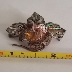 Filigree Orchid Watch or Locket Hanger Brooch Rose Green Yellow Gold Color boc mark 1.5 inches in diameter image 3