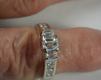 Reserved On Layaway 2 Carat Diamond Ring Emerald Cut and Princess White Gold 14K 5.2 grams Size 7