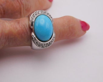 Turquoise Diamond Ring .30 Ctw White Gold 14K JCR 13.6 grams Sizable 9