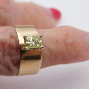 Yellow Diamond .75Ct Princess 9mm Rose Gold Ring 4.71 Grams 14K Size 8