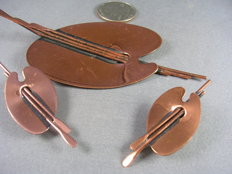 Mad Men 1960s Renoir Copper Palette Brooch and Earrings 4 inches x 2 inches Brooch 32 grams Excellent Condition image 2