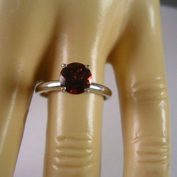 SALE - Garnet Solitaire Ring 1 Carat Size 6.25 white gold 14K 2.2gm Engagement Ring January Birthstone