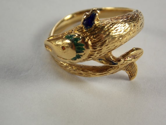 Koi Fish Ring Yellow Gold 18k 6 4 Grams Size 7 25 Gem
