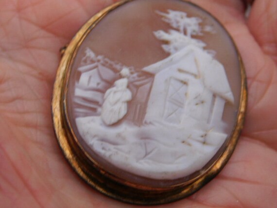 Large Hardstone Brooch Oriental Scene 1 3/4 in by… - image 4