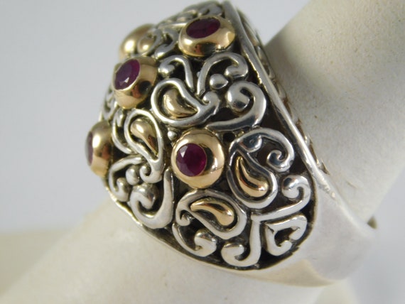 Ruby Ring with 18K YG Bezel Accent Sterling Silve… - image 3