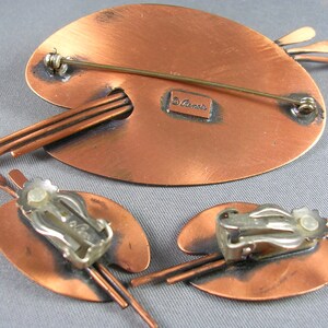 Mad Men 1960s Renoir Copper Palette Brooch and Earrings 4 inches x 2 inches Brooch 32 grams Excellent Condition image 3