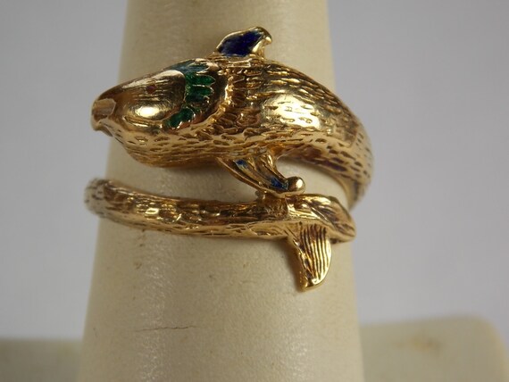 Koi Fish Ring Yellow Gold 18k 6 4 Grams Size 7 25 Gem