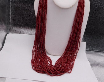 Native American Multi Strand Coral Bead Necklace 30 in Silver Findings