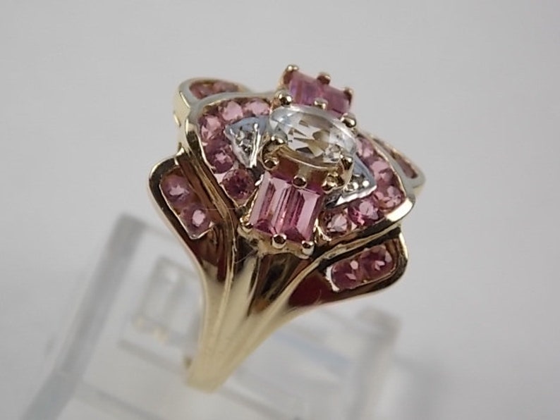 Tourmaline and Aquamarine Ring 1.44Ctw Yellow gold 10K 4.3gm Size 6 March Birthstone