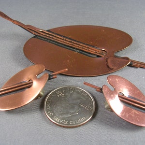Mad Men 1960s Renoir Copper Palette Brooch and Earrings 4 inches x 2 inches Brooch 32 grams Excellent Condition image 1