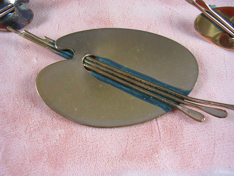 Mad Men 1960s Renoir Copper Palette Brooch and Earrings 4 inches x 2 inches Brooch 32 grams Excellent Condition image 5