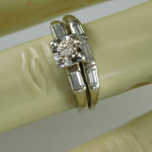 Diamond Bridal Set .33 Ctw Freshly Redone White Gold 14K 4.19 grams Sizable 5.25