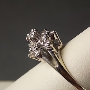 1950s Diamond Flower Ring .58 Carats White gold 14K 2.88 gm size 6 Engagement Ring image 1