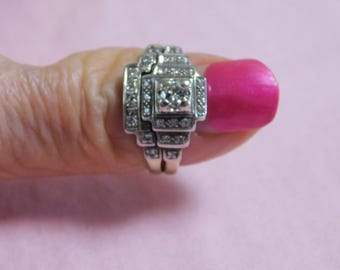 Bridal Set .50 Ctw Two-Tone Gold 14K 4.39 grams Size 6.75 Art Deco