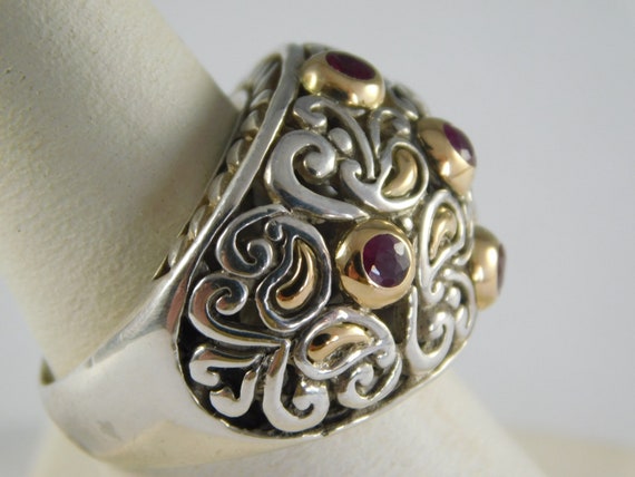 Ruby Ring with 18K YG Bezel Accent Sterling Silve… - image 4