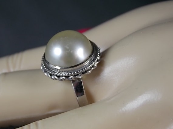 Vintage Mabe Pearl Ring 14mm Pearl White Gold 18K… - image 1