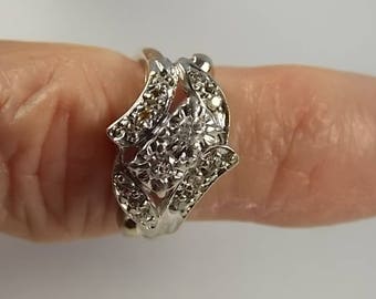 Diamond Ring .40Ctw Mid Century Bead-Set Design White gold 14K 4.4 grams Size 5 3/4