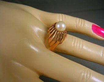 Antique Rose Gold Akoya Pearl Ring Regal Setting Size 7.75 14K 3.5gm Engagement Ring June Birthstone