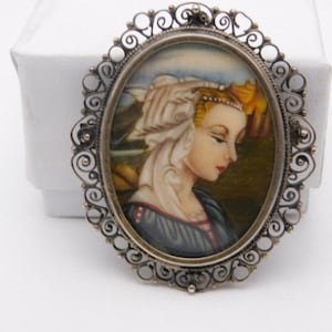 Vintage portrait Brooch/Pendant 800 Silver 1 1/2 X 1 1/4 inch 8 grams