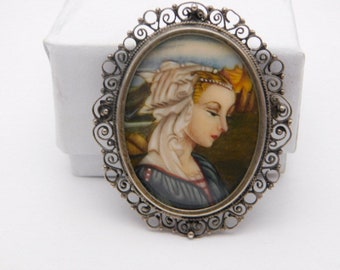 Vintage portrait Brooch/Pendant 800 Silver 1 1/2 X 1 1/4 inch 8 grams