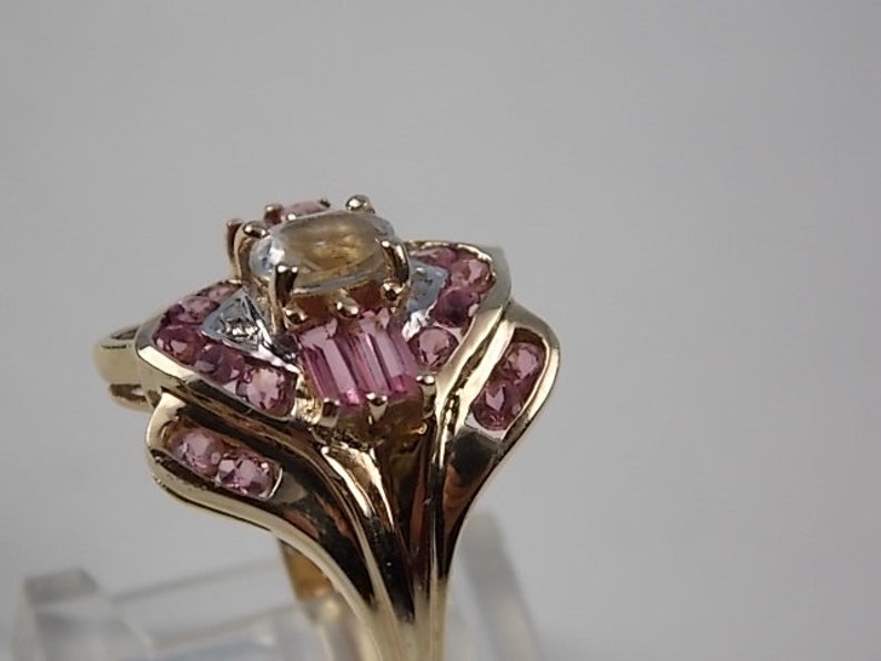 Tourmaline and Aquamarine Ring 1.44Ctw Yellow gold 10K 4.3gm Size 6 March Birthstone