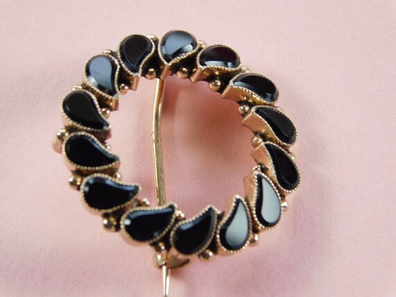 Antique Black Obsidian Wreath Brooch or Pendant Y… - image 4