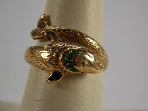 Koi Fish Ring Yellow Gold 18k 6 4 Grams Size 7 25 Gem