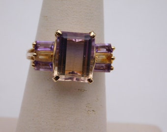 Ametrine Ring  with Citrine 2 Carats Yellow Gold 10K 3.41 Grams Sizable 5