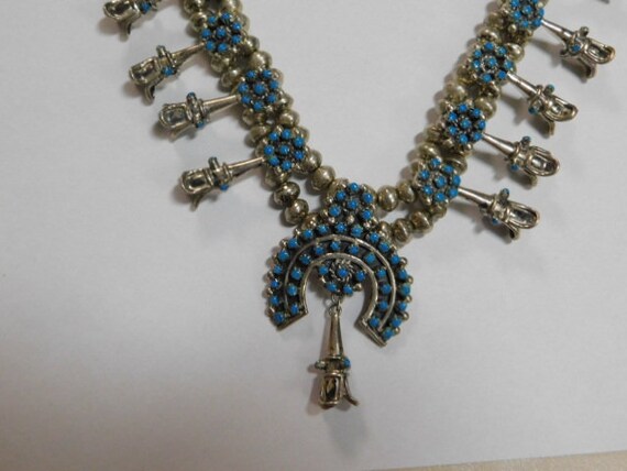 Petite Turquoise Flower Squash Blossom Necklace 2… - image 9