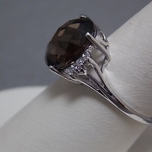 Smoky Quartz and Diamond Ring White Gold 10K 4.66Ctw 2.8gm Size 7 Estate Jewelry image 2