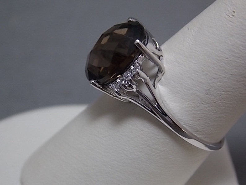 Smoky Quartz and Diamond Ring White Gold 10K 4.66Ctw 2.8gm Size 7 Estate Jewelry image 2