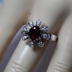 Ruby and Diamond Ring 1.87Ctw White Gold 14K 4.6gm Size 7.75 Vintage Flower Design