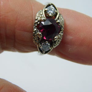 Antique Ruby and Diamond Engagement Wedding Ring 1.65Ctw White Gold 14K Sizable 6