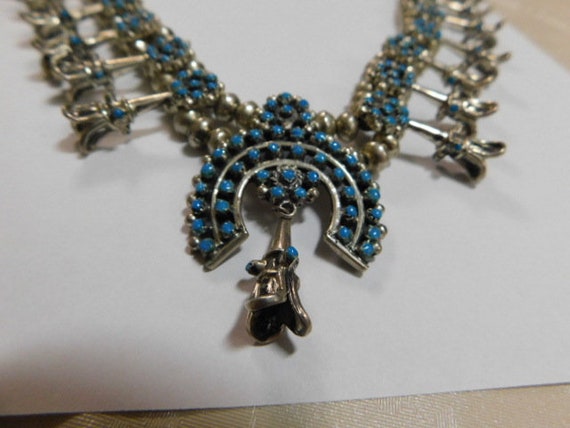 Petite Turquoise Flower Squash Blossom Necklace 2… - image 2