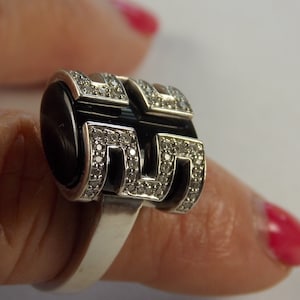 Diamond and Onyx .56 CTW Deco Style Ring White Gold 14K 10.6 grams Sizeable 8  Statement Ring