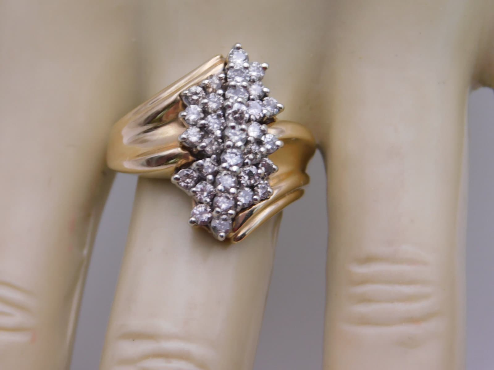 Diamond Waterfall Cluster Ring One Carat Total Weight Yellow Gold