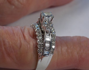 1.30 Ctw Diamond 3-Stone 14K White Gold Bridal Ring, Size 7.75