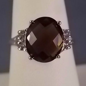 Smoky Quartz and Diamond Ring White Gold 10K 4.66Ctw 2.8gm Size 7 Estate Jewelry image 4