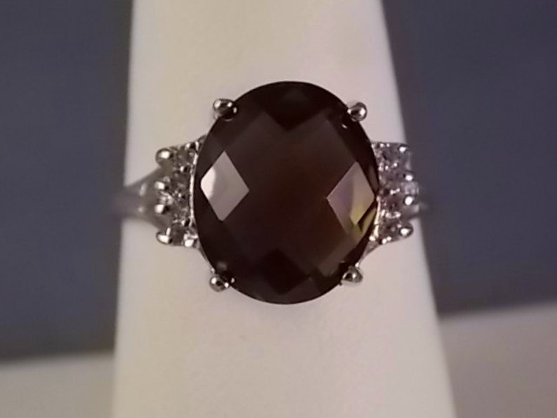 Smoky Quartz and Diamond Ring White Gold 10K 4.66Ctw 2.8gm Size 7 Estate Jewelry image 4