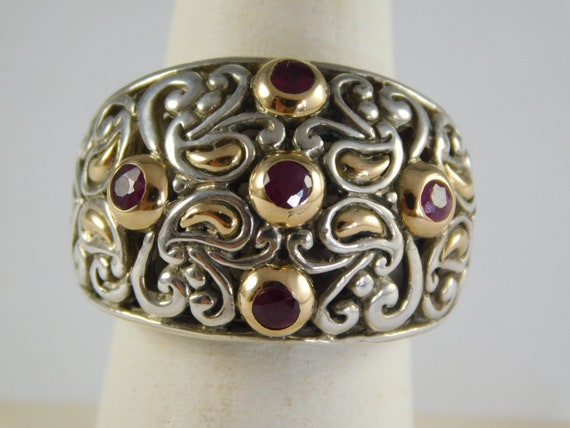 Ruby Ring with 18K YG Bezel Accent Sterling Silve… - image 2