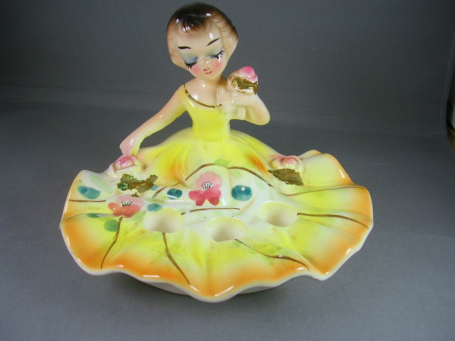 Vintage Wales Lady Lipstick Holder Figurine 1950s era Yellow Etsy