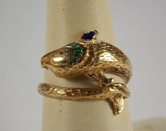 Koi Fish Ring yellow Gold 18K 6.4 grams size 7.25