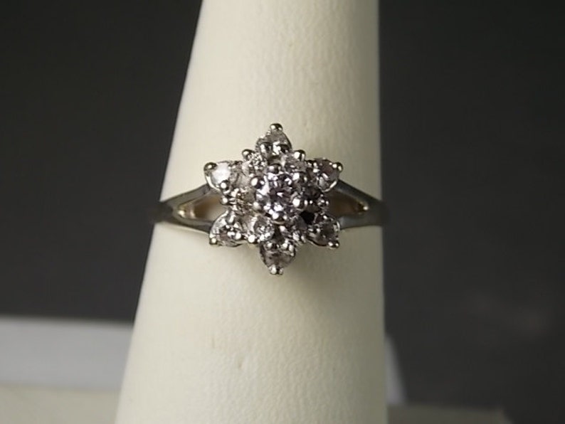 1950s Diamond Flower Ring .58 Carats White gold 14K 2.88 gm size 6 Engagement Ring image 2